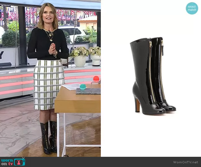 Valentino Garavani Rebelle Front-Zip Patent Boot worn by Savannah Guthrie on Today