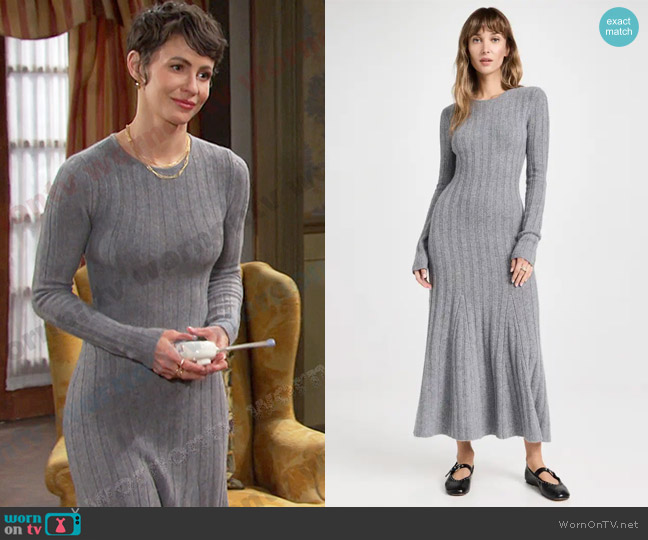 Reformation Evan Cashmere Dress in Dark Grey worn by Sarah Horton (Linsey Godfrey) on Days of our Lives