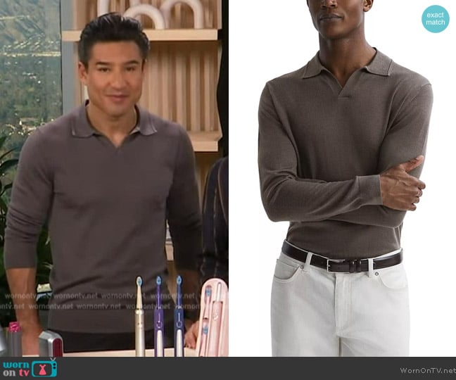 Reiss Milburn Long Sleeved Open Collar Sweater worn by Mario Lopez on Access Hollywood