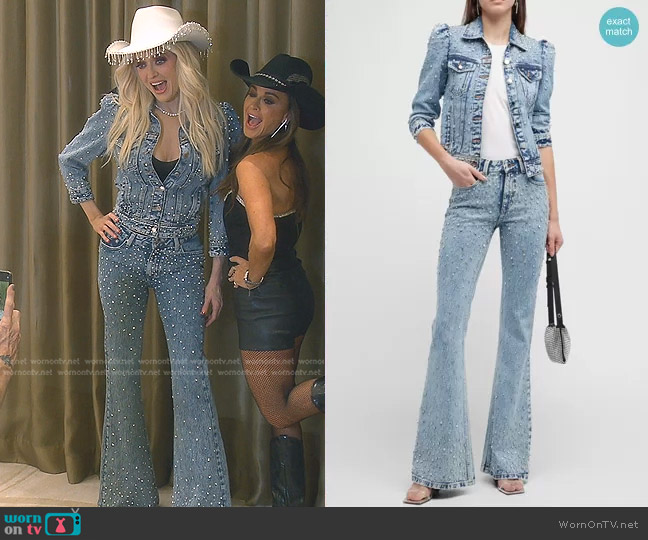 Retrofete Ada Crystal Half-Sleeve Denim Jacket worn by Erika Jayne on The Real Housewives of Beverly Hills