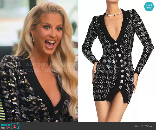Retrofete Mimi Dress in Black Silver Houndstooth worn by Emma Hernan on Selling Sunset