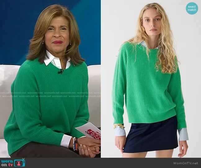 J. Crew Ribbed Cashmere Oversized Crewneck Sweater in Emerald Beryl worn by Hoda Kotb on Today