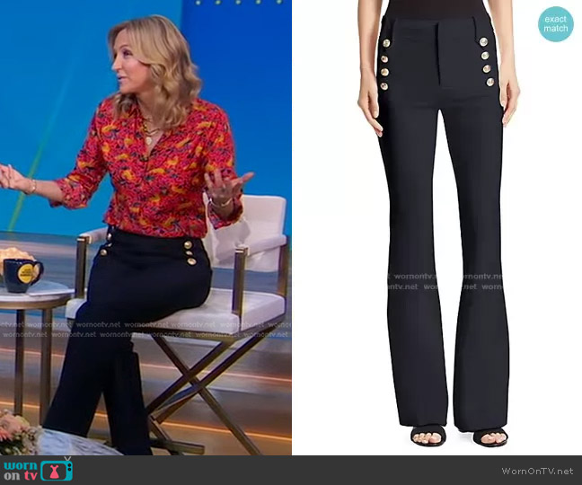 Derek Lam 10 Crosby Robertson Flare Pants in Midnight Blue worn by Lara Spencer on Good Morning America