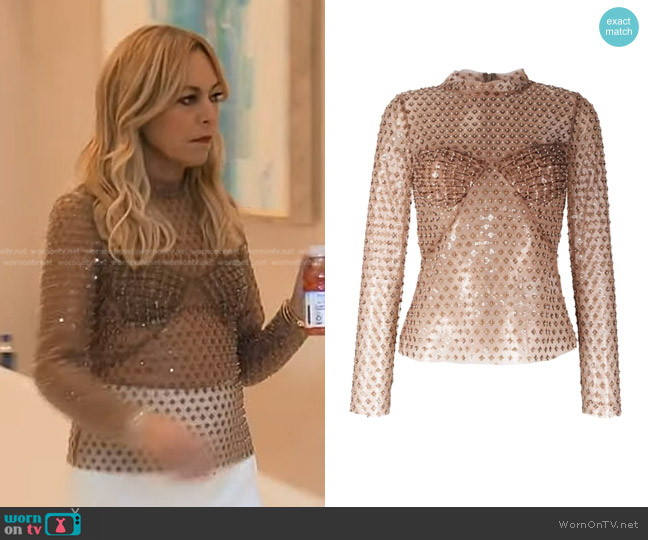 Self Portrait Dot Sequin Mesh Long Sleeve Top worn by Sutton Stracke on The Real Housewives of Beverly Hills