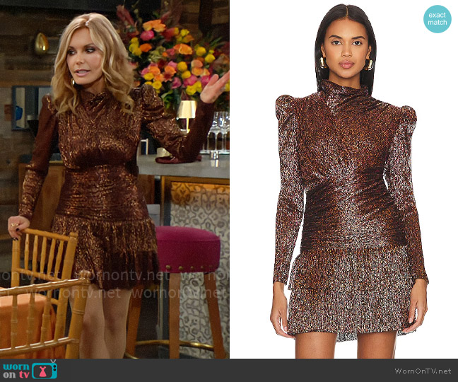 Sabina Musayev Brenda Dress in Bronze Ruby worn by Lauren Fenmore (Tracey Bregman) on The Young and the Restless