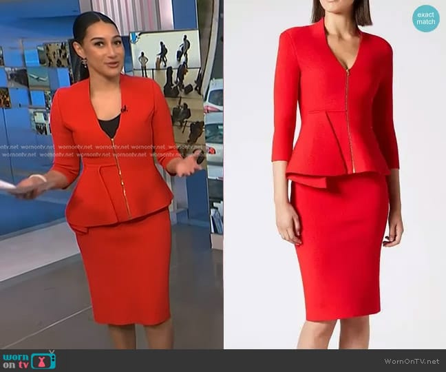 Scanlan Theodore Crepe Knit Drape Peplum Jacket worn by Morgan Radford on NBC News Daily