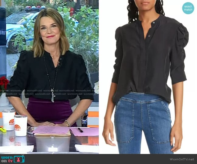 Frame Shirred Sleeve Silk Blouse worn by Savannah Guthrie on Today