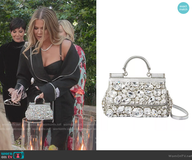Dolce & Gabbana Small Sicily Bag with All Over Gemstone Embellishment worn by Khloe Kardashian (Khloe Kardashian) on The Kardashians