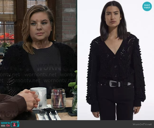 The Kooples Open Knit Cardigan worn by Maxie Jones (Kirsten Storms) on General Hospital