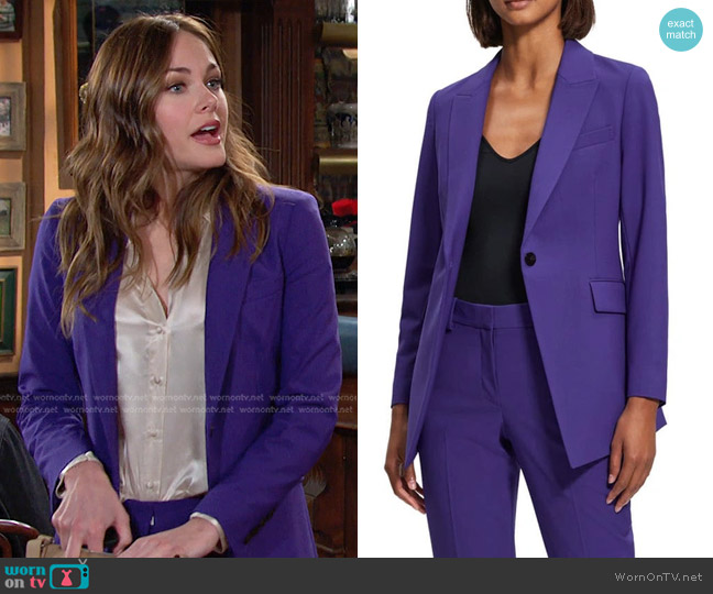 Theory Etiennette Blazer in Blue Iris worn by Stephanie Johnson (Abigail Klein) on Days of our Lives