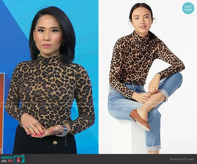 J. Crew Tissue Turtleneck in Leopard worn by Vicky Nguyen on Today
