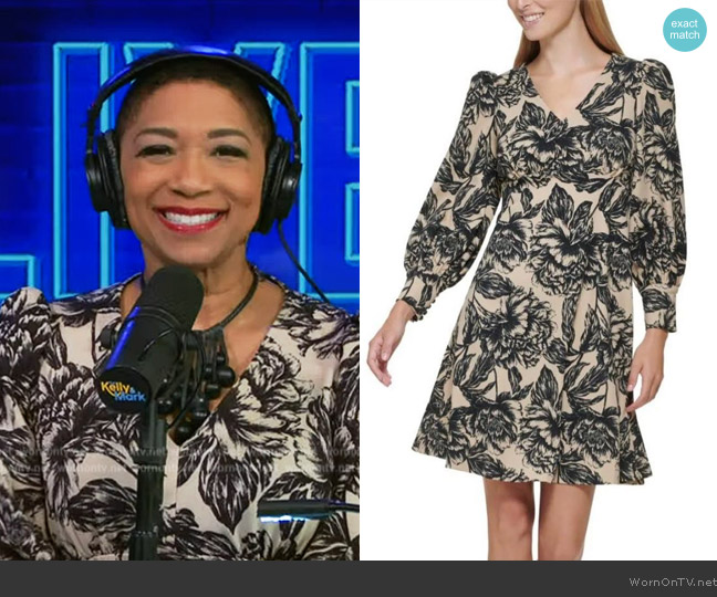 Calvin Klein V-Neck Empire-Waist Printed Dress worn by Deja Vu on Live with Kelly and Mark