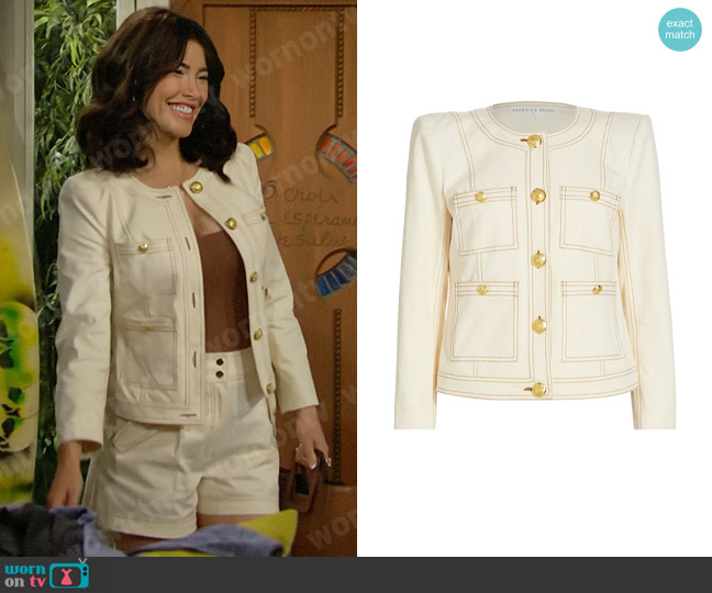 Veronica Beard Ferazia Jacket in Ecru worn by Steffy Forrester (Jacqueline MacInnes Wood) on The Bold and the Beautiful