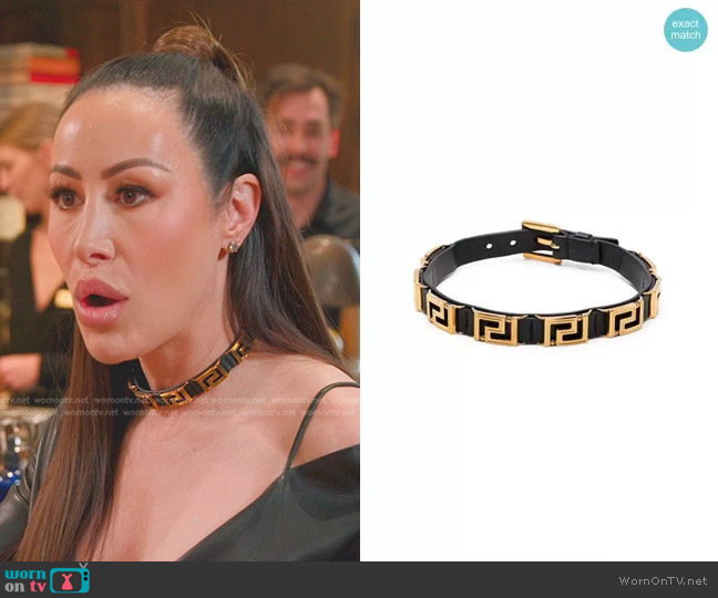 Versace Greca Leather Choker Necklace worn by Angie Katsanevas on The Real Housewives of Salt Lake City