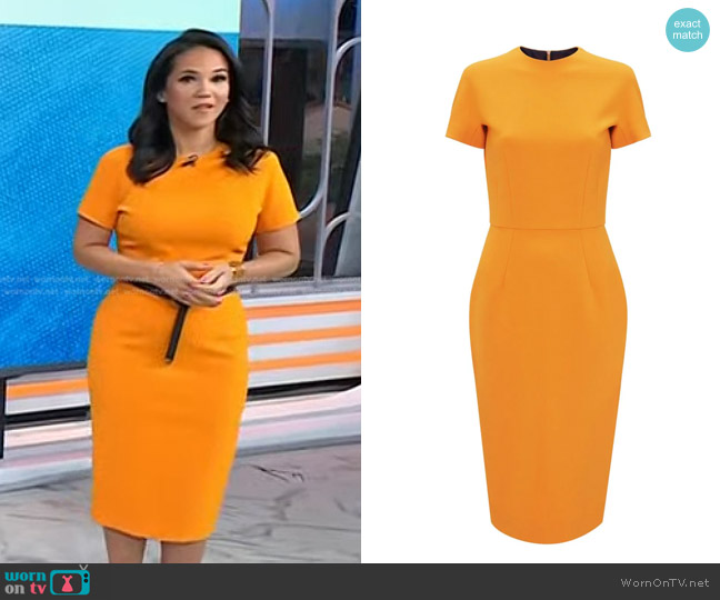 Victoria Beckham Darted Sheath Dress in Mandarin worn by Laura Jarrett on Today