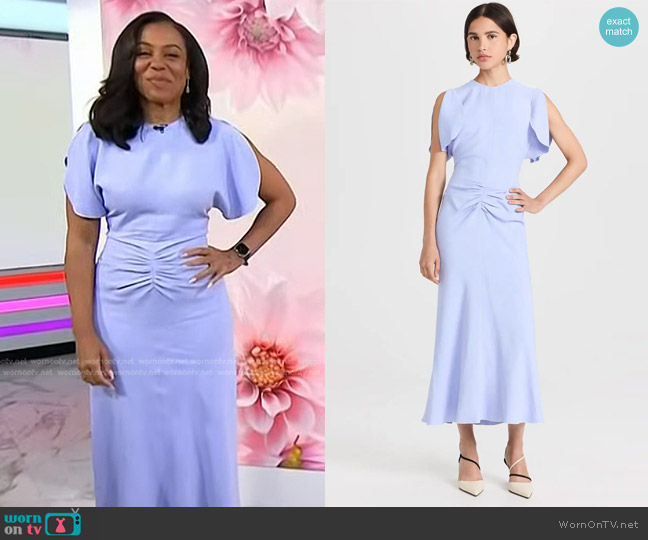 Victoria Beckham Gathered Waist Midi Dress in Frost Purple worn by Karen Pittman on Today