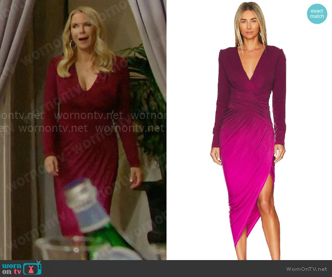 Young Fabulous & Broke Genesis Midi Dress in Beet Ombre worn by Brooke Logan (Katherine Kelly Lang) on The Bold and the Beautiful