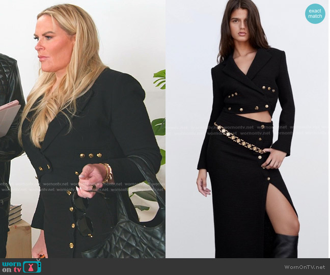 Zara Cropped Buttoned Textured Blazer worn by Heather Gay on The Real Housewives of Salt Lake City