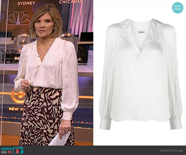 Zadig & Voltaire V-Neck Ruched Blouse worn by Kate Snow on NBC News Daily