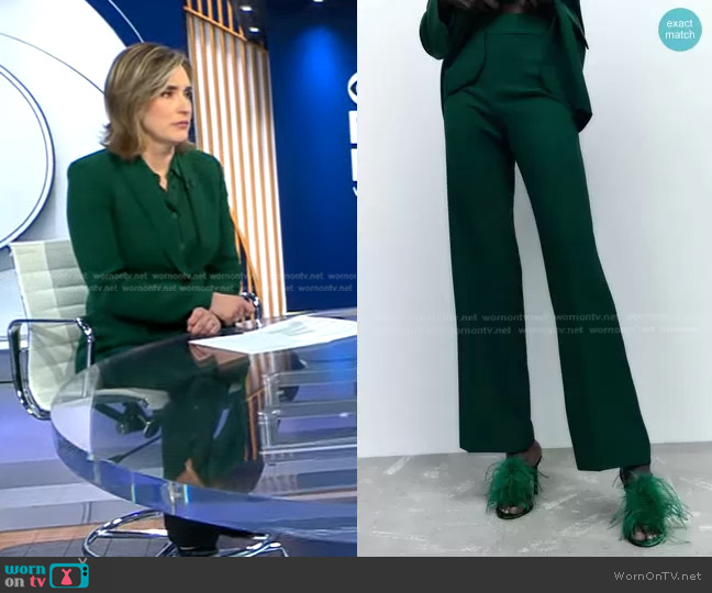 Zara Long Flowy Pants in Green worn by Margaret Brennan on CBS Evening News
