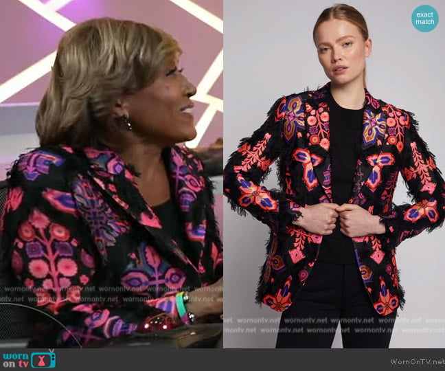 A Bientot 713 Sophia Fringed Blazer in Neon Jacquard worn by Robin Roberts on Good Morning America