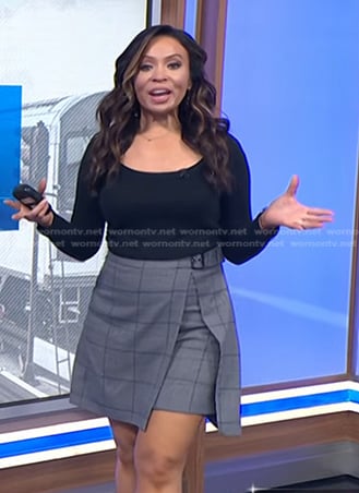 Adelle’s grey plaid belted skirt on Today