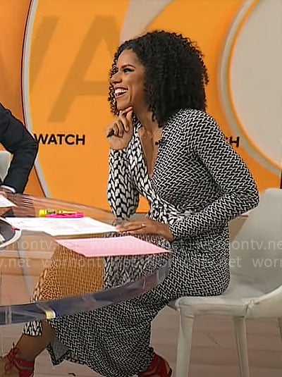 Adriana Diaz’s mixed print maternity wrap dress on CBS Mornings
