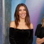Adrianna Costa’s black velvet off shoulder top on Access Hollywood