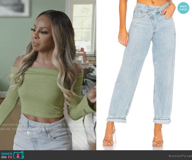 Agolde Criss Cross Upsized Jean worn by Candiace Dillard Bassett on The Real Housewives of Potomac
