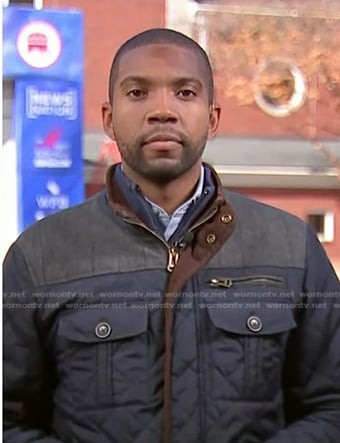 Shaquille Brewster’s navy quilted jacket on NBC News Daily