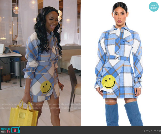 Akira Smiley Patch Detail Plaid Mini Dress worn by Guerdy Abraira (Guerdy Abraira) on The Real Housewives of Miami
