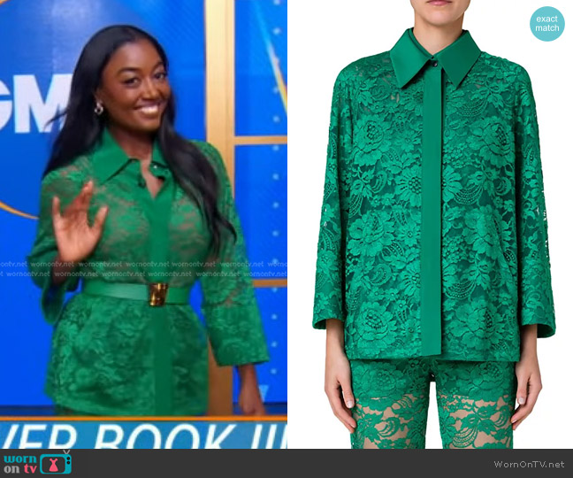 Akris Lace Jacket in Leaf worn by Patina Miller on Good Morning America