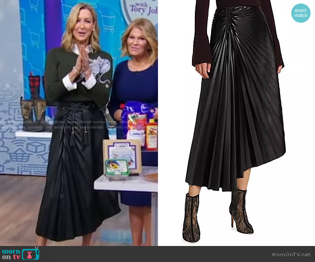 A.L.C. Tracy Pleated Vegan Leather Skirt worn by Lara Spencer on Good Morning America