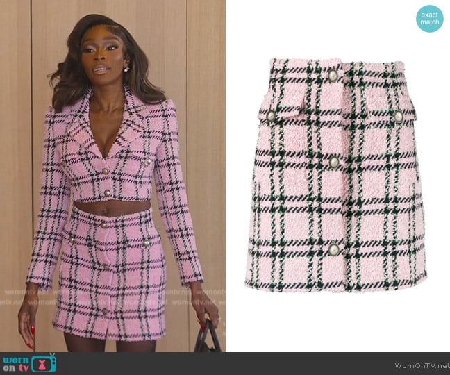 Alessandra Rich Checked A-Line Mini Skirt worn by Chelsea Lazkani on Selling Sunset