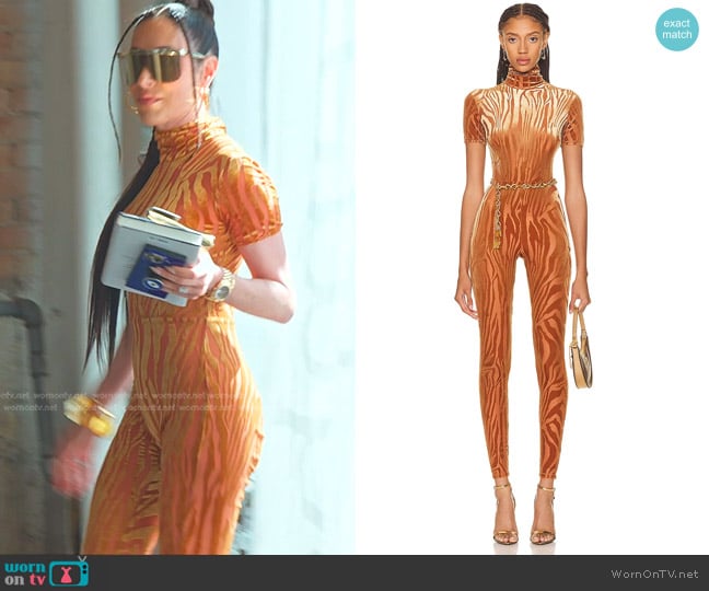 Alex Perry Benton Burnout Turtleneck Catsuit worn by Angie Katsanevas on The Real Housewives of Salt Lake City