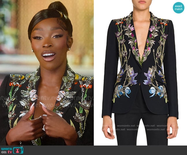 Alexander McQueen Crystal-Embellished Floral Embroidered Blazer worn by Chelsea Lazkani on Selling Sunset