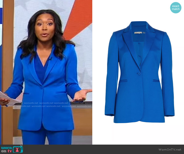 Alice + Olivia Breann Satin Fitted Blazer in Sapphire worn by Rachel Scott on Good Morning America