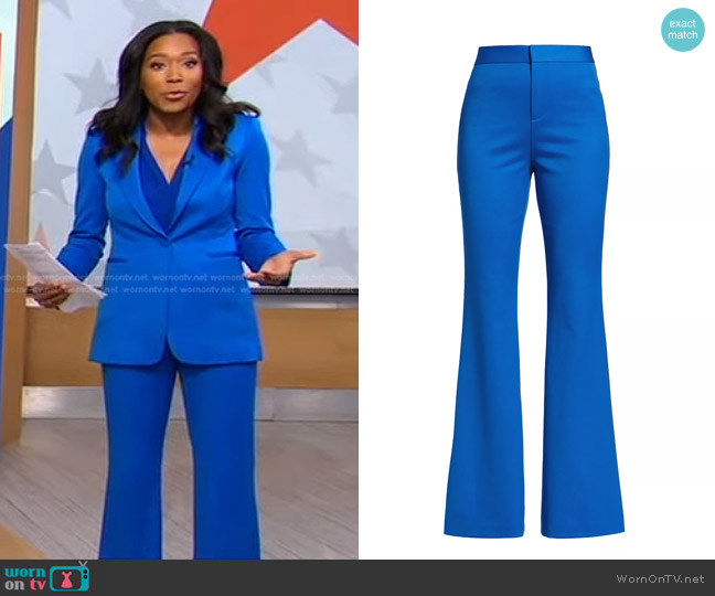 Alice + Olivia Deanna High-Rise Slim Bootcut Pants in Sapphire worn by Rachel Scott on Good Morning America