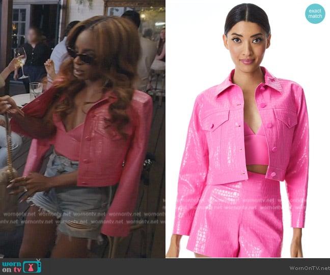 Alice + Olivia Carli Vegan Leather Bra Top worn by Candiace Dillard Bassett on The Real Housewives of Potomac