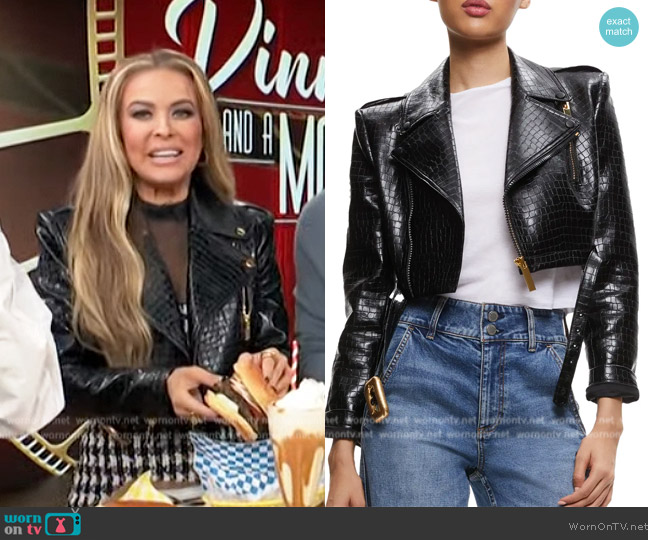 Alice + Olivia Crop Moto Jacket worn by Carmen Electra on Access Hollywood