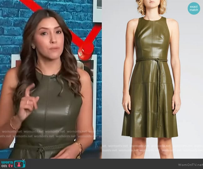 Alice + Olivia Leandra Vegan-Leather Midi Dress w/ Belt worn by Camille Vasquez on Access Hollywood