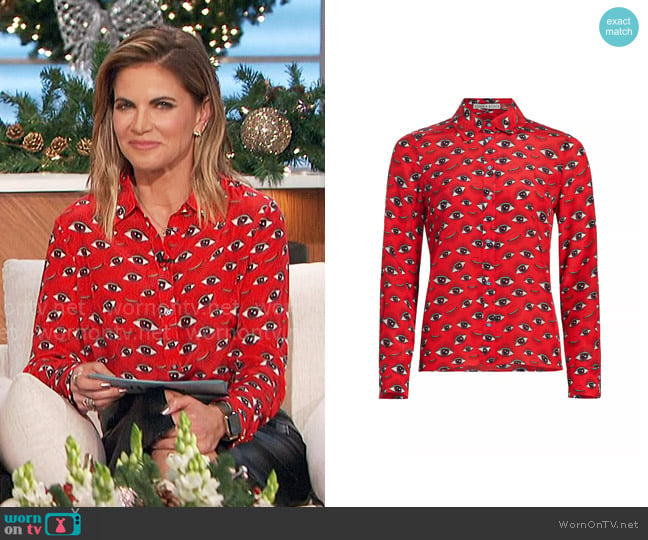 Alice + Olivia Willa Shirt in Eye Candy worn by Natalie Morales on The Talk