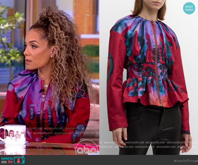 Altuzarra Kitriani Watercolor Peplum Jacket worn by Sunny Hostin on The View