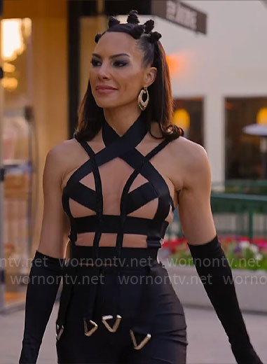 Amanza’s black strappy bandage top on Selling Sunset