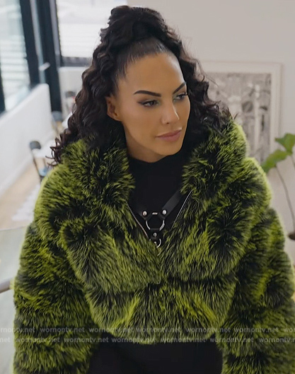 Amanza’s green fur jacket on Selling Sunset