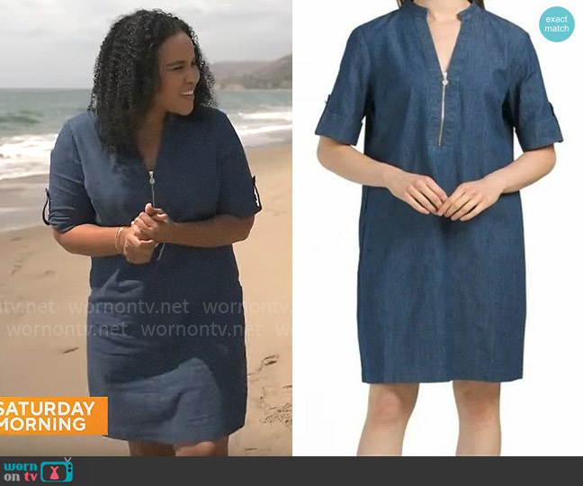 Anne Klein Steffi Zip Denim Dress worn by Elise Preston on CBS Mornings
