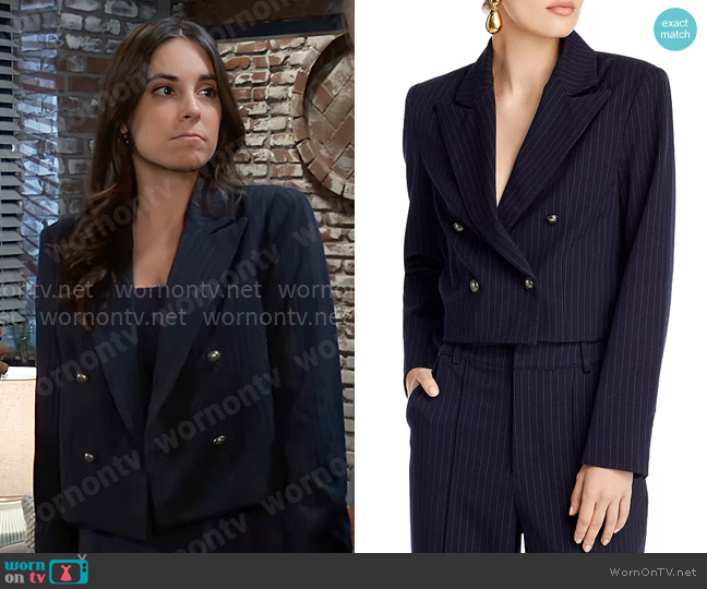 Aqua Pinstriped Blazer worn by Molly Lansing-Davis (Kristen Vaganos) on General Hospital