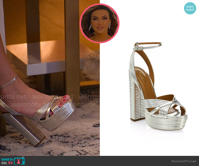 Aquazurra Sundance Metallic Platform Sandals worn by Chrishell Stause on Selling Sunset