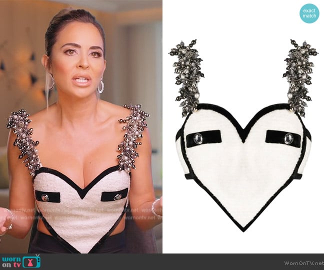 Area Crystal Grape Velvet Trim Heart Top worn by Nicole Martin (Nicole Martin) on The Real Housewives of Miami