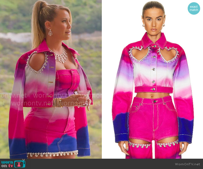 Area Crystal Heart Cutout Ombre Denim Jacket worn by Amanda Lynn on Selling Sunset